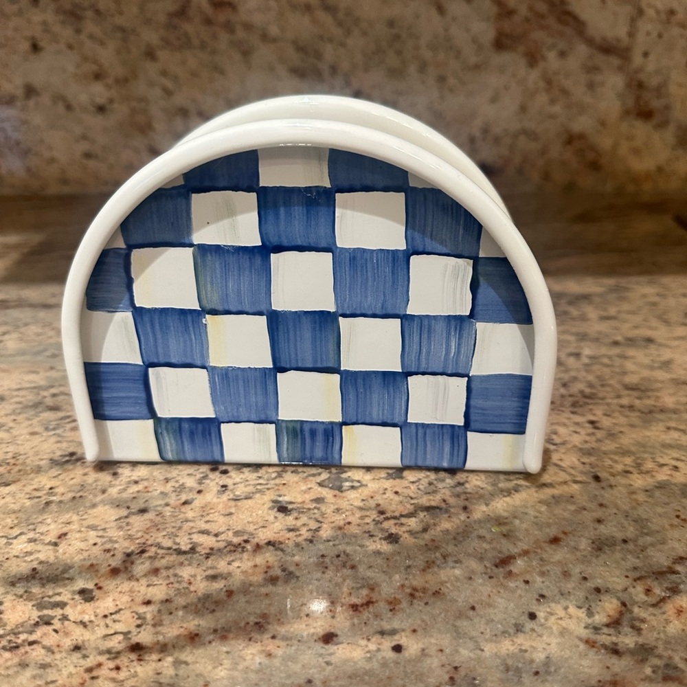 Mackenzie- Childs blue check napkin holder